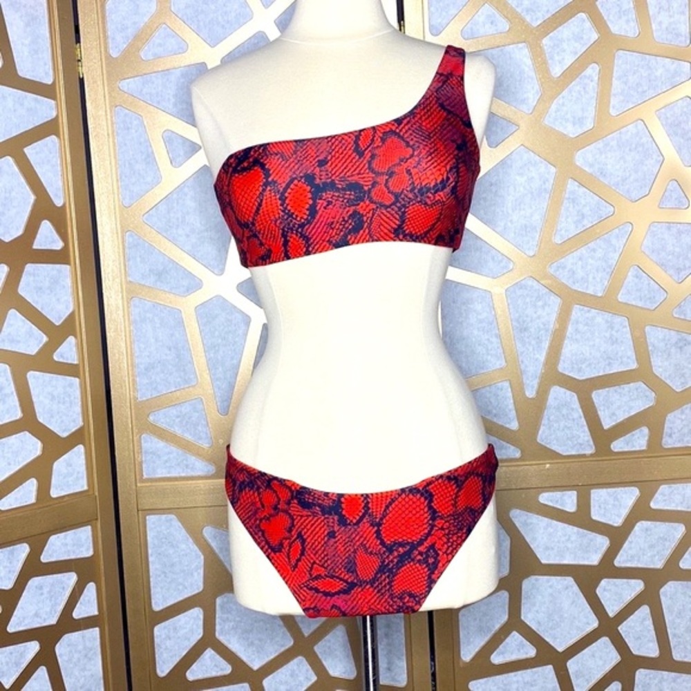 Snakeskin‎ Print One Shoulder Bikini Swimsuit